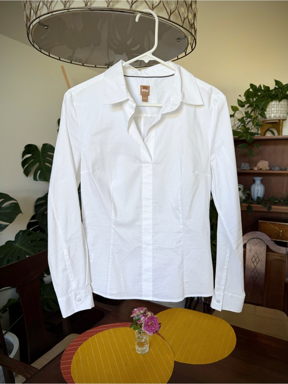 BOSS White Long-Sleeve Collar Shirt - fitted